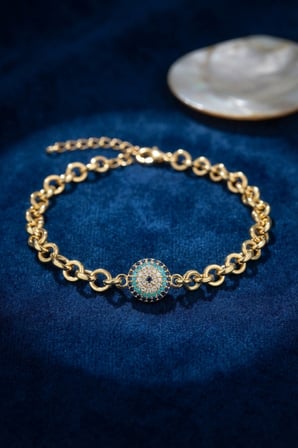 Gold Renk Zirkon Taşlı Nazar Model Pirinç Kadın Bileklik TJ-BB8825