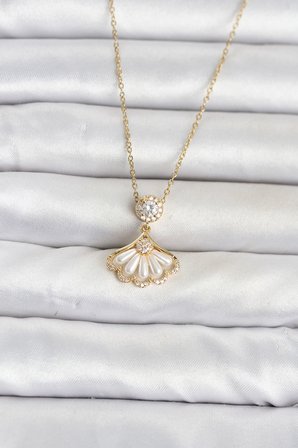 316L Çelik Zincir Gold Renk Yelpaze Model Kadın Kolye TJ-BKO11072