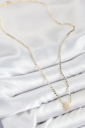 Pirinç Zirkon Taşlı Kutup Yıldızı Model Ezme Zincir Gold Renk Kadın Kolye TJ-BKO10390