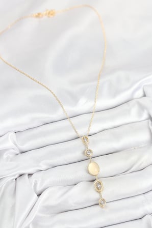Pirinç Zincir Sarı Gold Renk Zirkon Taşlı Y Kolye TJ-BKO10555