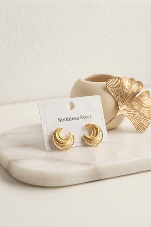 316L Çelik Gold Renk Ay Model Kadın Küpe TJ-BKP12035