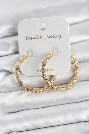 Pirinç Gold Renk Tırtıklı Halka Model Kadın Küpe - TJ-BKP11606