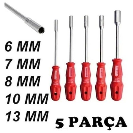 5 Adet Lokma Anahtar Tornida 6/7/8/10/13/mm Metal Altıgen