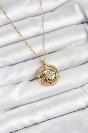316L Çelik Zincir Gold Renk Kutup Yıldızı Model Kadın Kolye TJ-BKO10614