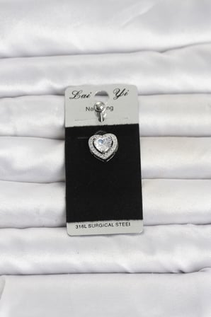 316L Cerrahi Çelik Zirkon Taşlı Kalp Model Göbek Piercing TJ-PR1389