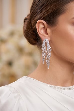 Gümüş Renk Zirkon Taşlı Çelenk Model Kadın Abiye Küpe TJ-BKP11899