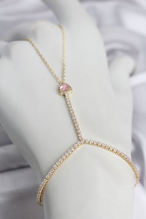 Gold Renk Pirinç Zirkon Taşlı Pembe Kalp Model Şahmeran TJ-SN771