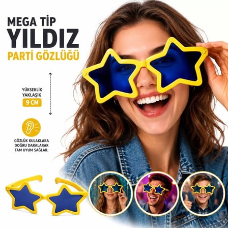 Mega Tip Yıldız Parti Gözlüğü Sarı Renk