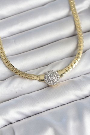 Ezme Zincir Model Zirkon Taşlı VIP Seri Gold Renk Kadın Kolye TJ-BKO11141