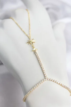 Gold Renk Pirinç Zirkon Taşlı Kutup Yıldızı Model Şahmeran TJ-SN781