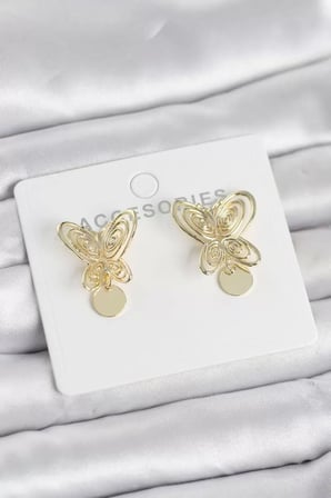 Füsun Küpesi Model Gold Renk Kelebek Model Pirinç Kadın Küpe - TJ-BKP11721