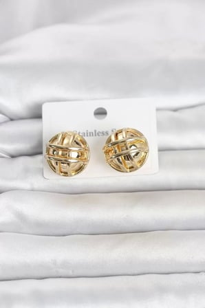 316L Çelik Gold Renk Desenli Top Model Kadın Küpe TJ-BKP11811