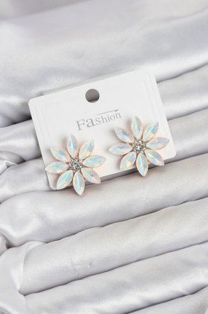 Beyaz Renk Kristal Taşlı Lotus Çiçek Model Kadın Küpe TJ-BKP11925