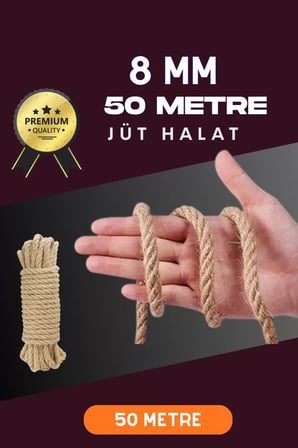 8 Mm 50 Metre Jüt Halat Dekoratif Hasır İ̇P Urgan Süs