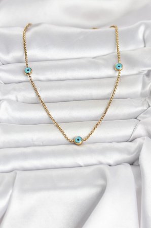 316L Çelik Gold Renk Nazarlı Model Kadın Kolye - TJ-BKO11044