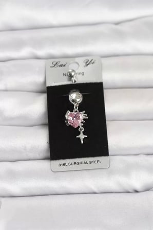 316L Cerrahi Çelik Pembe Zirkon Taşlı Model Göbek Piercing TJ-PR1408