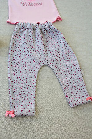 3-6 6-9 9-12 Ay Full Star Nakışlı Şapkalı Uzun Kollu Sweat 3lü Erkek Bebek Takımı Pembe