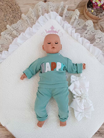 Yenidoğan Wool Yün Kumaş Taç Nakışlı Güpür Duvaklı Fiyonk Prizma Taş Unisex Kundak Bebek Battaniyesi Pembe