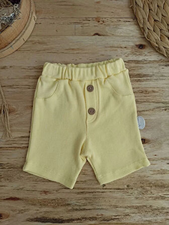 3-6 6-9 9-12 Ay Ananas Baskılı Şort Tişört 2 Li Kız Erkek Bebek Takımı Sarı