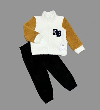1-2-3 Yaş Kuzu Kumaş Fermuarlı Sweat Kadife Pantolonlu Uzun Kollu Kız Erkek Çocuk 2li Takım Siyah