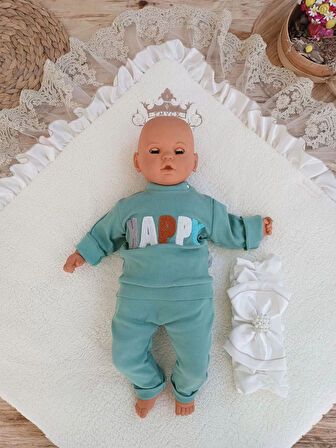 Yenidoğan Wool Yün Kumaş Taç Nakışlı Güpür Duvaklı Fiyonk Prizma Taş Unisex Kundak Bebek Battaniyesi Kahverengi