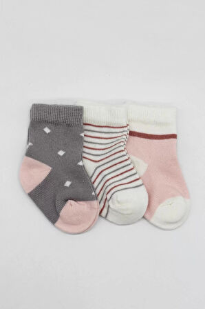 3'lü Penye Kız Soket Çorap Bs10112 Gri