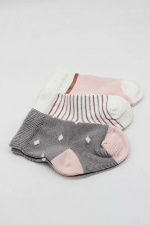 3'lü Penye Kız Soket Çorap Bs10112 Gri