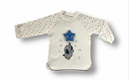 3-6 6-9 9-12 Ay Kutup Yıldızı Nakışlı Bandajlı Uzun Kollu Sweat 3lü Erkek Bebek Takımı Ekru