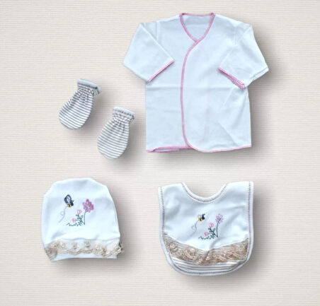 Minik Sincap Nakışlı  10lu Zıbın Takımı Hastane Çıkışı Ekru