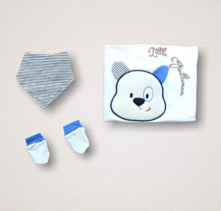 Minik Centilmen Ayı Nakışlı  10lu Zıbın Takımı Hastane Çıkışı Mavi