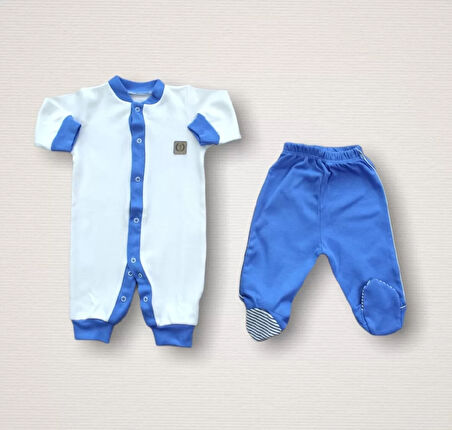 Minik Centilmen Ayı Nakışlı  10lu Zıbın Takımı Hastane Çıkışı Mavi