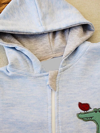 6-9 9-12 Ay Ef Çizgi Boy Fermuarlı Hayvanlar Alemi Nakışlı Kapşonlu Kız Erkek Bebek Tulumu Mavi