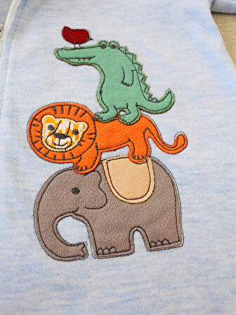 6-9 9-12 Ay Ef Çizgi Boy Fermuarlı Hayvanlar Alemi Nakışlı Kapşonlu Kız Erkek Bebek Tulumu Mavi