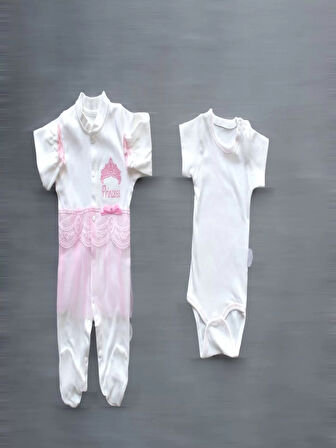 Taçlı Prensesim Nakışlı  10lu Zıbın Takımı Hastane Çıkışı Pembe