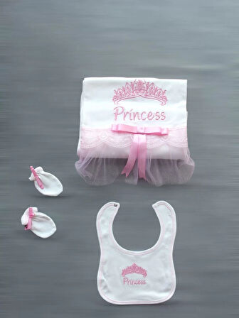 Taçlı Prensesim Nakışlı  10lu Zıbın Takımı Hastane Çıkışı Pembe