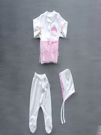 Taçlı Prensesim Nakışlı  10lu Zıbın Takımı Hastane Çıkışı Pembe