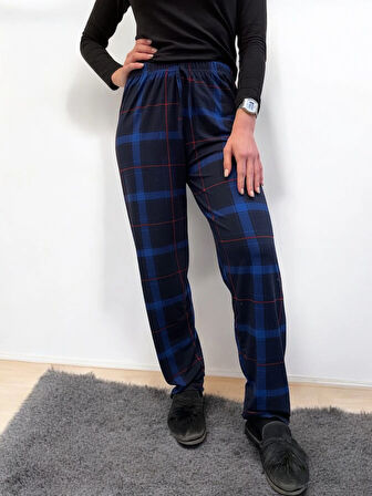 Freshness 801 Kadın Beli Lastikli Ekose Süet Tek Pijama Altı