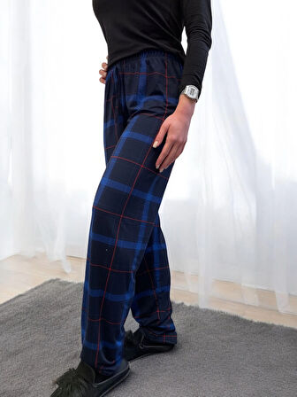 Freshness 801 Kadın Beli Lastikli Ekose Süet Tek Pijama Altı