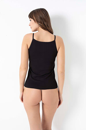 Likralı Pamuklu İp Askılı Siyah Atlet