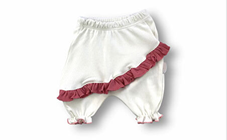 6-9 9-12 12-18 Ay Çiçek Nakışlı Roman Şalvar Bandanalı Kısa Kollu Sweat 3lü Kız Bebek Takımı Nar Çiçeği