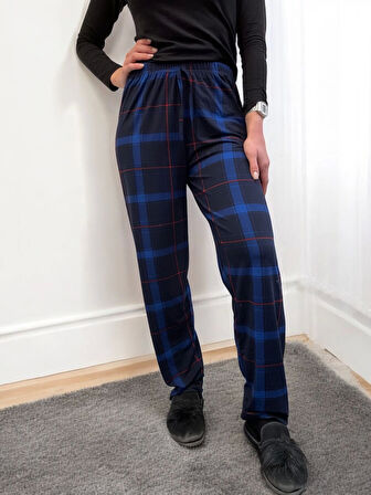 Freshness 801 Kadın Beli Lastikli Ekose Süet Tek Pijama Altı