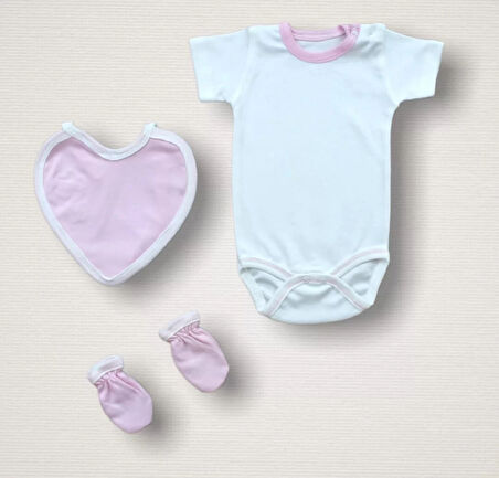 Baharın Çiçekli Kalbi Nakışlı  10lu Zıbın Takımı Hastane Çıkışı Pembe