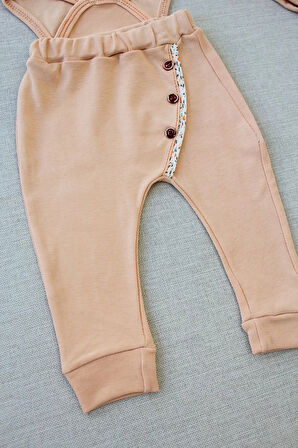 3-6 6-9 9-12 Ay Şarkıcı Kuşlar Nakışlı Bandanalı Uzun Kollu Zıbınlı 3lü Kız Bebek Takımı Buğday