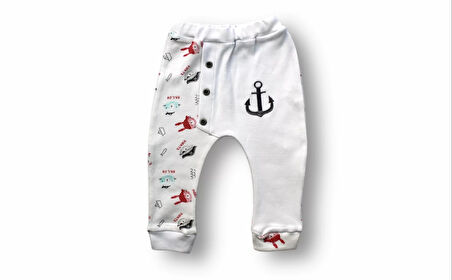 3-6 6-9 9-12 Ay Minik Korsan Nakışlı Şapkalı Uzun Kollu Zıbınlı 3lü Kız-erkek Bebek Takımı Ekru