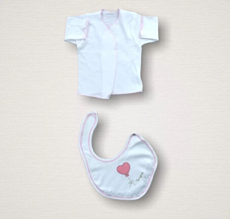 Kalpli Uçan Balon Nakışlı  10lu Zıbın Takımı Hastane Çıkışı Ekru