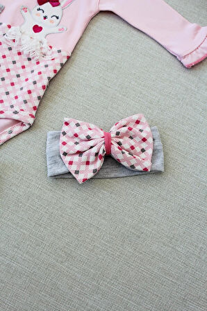 3-6 9-12 12-18 Ay Havuç Tavşan Nakışlı Bandanalı Uzun Kollu Zıbınlı 3lü Kız Bebek Tak Pembe