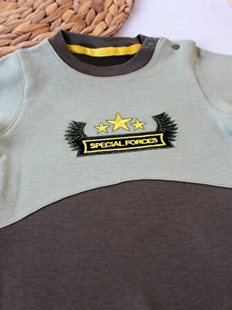 3-6 9-12 12-18 Ay Özel Kuvvetler Nakışlı Bere Şapkalı Kız Erkek Bebek Tulumu Yeşil