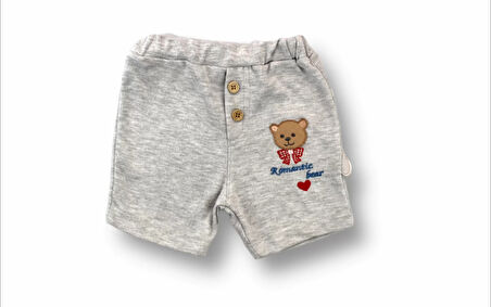 3-6 6-9 9-12 12-18 Ay Romantik Ayıcık Nakışlı Bandajlı Kısa Kollu Sweatli 3lü Kız-erkek Bebek Takımı Mavi