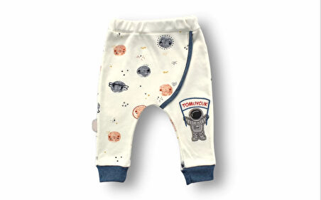 3-6 6-9 9-12 Ay Şirin Kozmonot Nakışlı Şapkalı Uzun Kollu Sweatli 3lü Kız-erkek Bebek Takımı Ekru