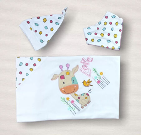 Love Zürafa Nakışlı  10lu Zıbın Takımı Hastane Çıkışı Ekru